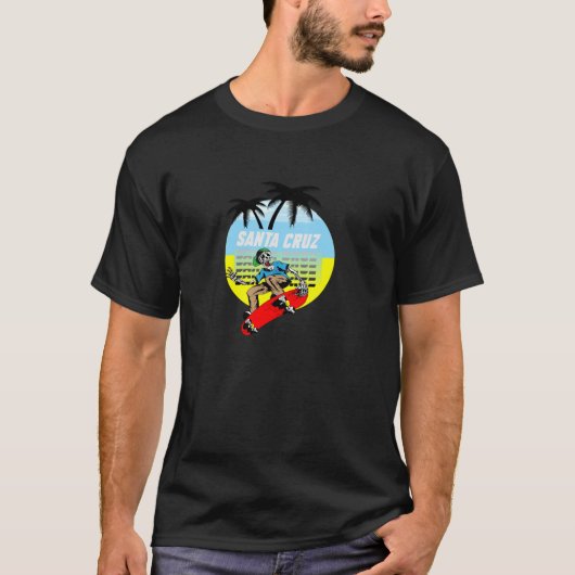 RICHHOTWAVEサンタクルーズカリフォルニアスケルトンスケートボ Tシャツ (正面)