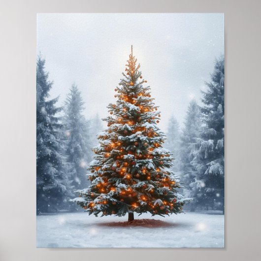Richly Decorated Christmas Tree in Winter ポスター (正面)