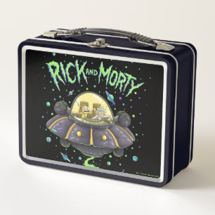 RICKおよびMORTY™   図解入りの、写真付きの宇宙フライトグラフィック メタルランチボックス