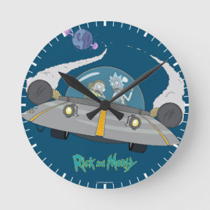 RICKとMORTY™ オフ飛んでいる宇宙船 ラウンド壁時計