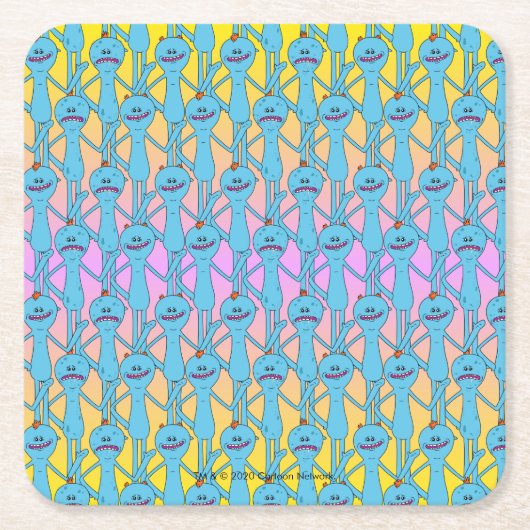 RICKとMORTY™|レインボー·ミスター·ミーシークス·パターン スクエアペーパーコースター (正面)