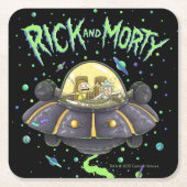 RICKとMORTY™| 図解入りの、写真付きの宇宙フライトグラフィック スクエアペーパーコースター (正面)