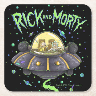 RICKとMORTY™  図解入りの、写真付きの宇宙フライトグラフィック スクエアペーパーコースター
