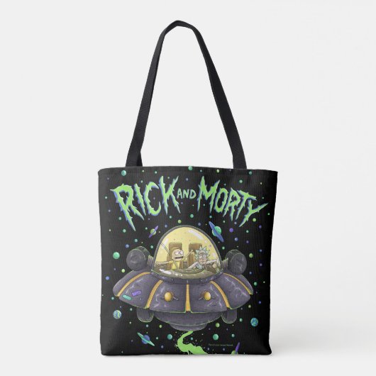 RICKとMORTY™| 図解入りの、写真付きの宇宙フライトグラフィック トートバッグ (裏面)