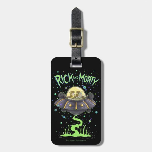 RICKとMORTY™| 図解入りの、写真付きの宇宙フライトグラフィック ラゲッジタグ (正面縦)