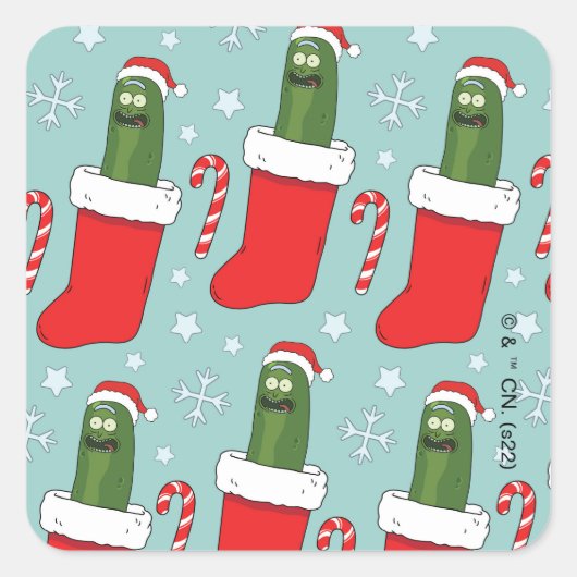 Rick and Morty | Christmas Pickle Rick Pattern スクエアシール (正面)