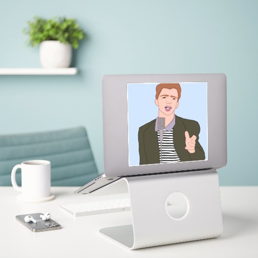 Rick Astley Cartoon Vinylステッカー シール (デスク上のノートパソコン)