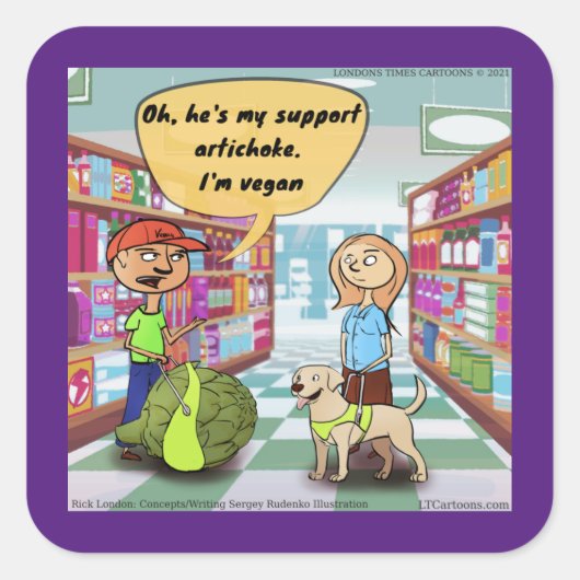 Rick London Emotional Supportアーティチョーク漫画 スクエアシール (正面)