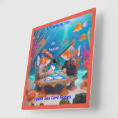 Rick London Fish Playing "Go Fish" Card Game Comic スクエア壁時計 (傾斜)