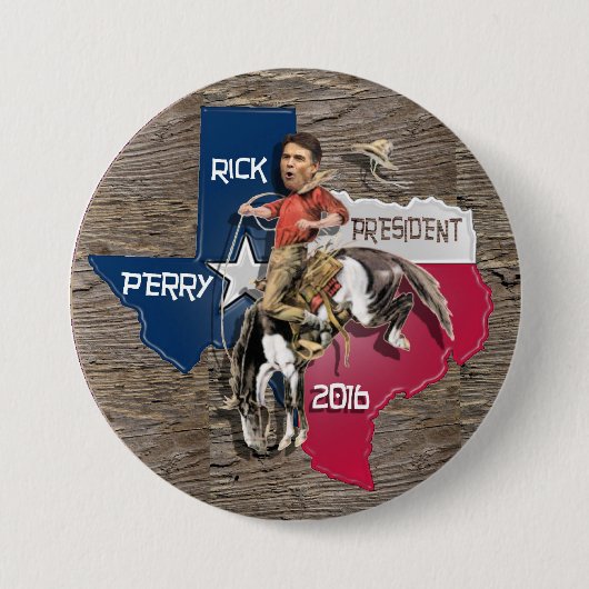 Rick Perryの2016年のブロンコのBuckaroo 缶バッジ (正面)