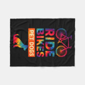 Ride Bikes Pet Dogs Bicycle Cycling Biking Dog Lov フリースブランケット (正面(横))
