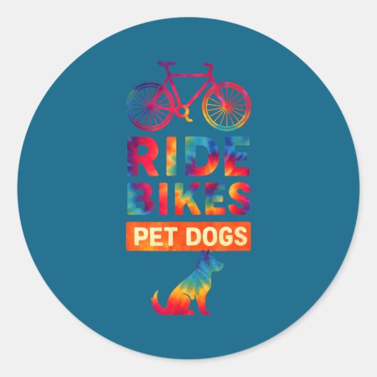 Ride Bikes Pet Dogs Bicycle Cycling Biking Dog Lov ラウンドシール (正面)