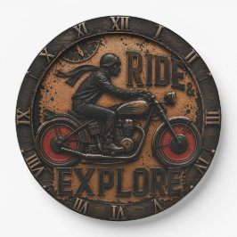 Ride & Explore Motorcycle Vintage Adventure Biker ペーパープレート