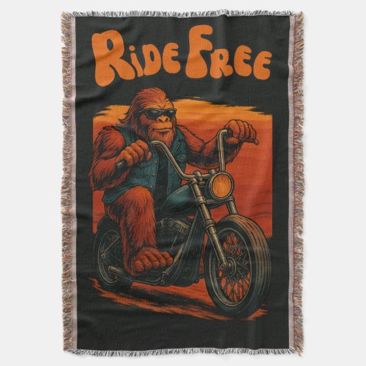 Ride Free Bigfoot on Motorcycle with Sunset スローブランケット (正面縦)