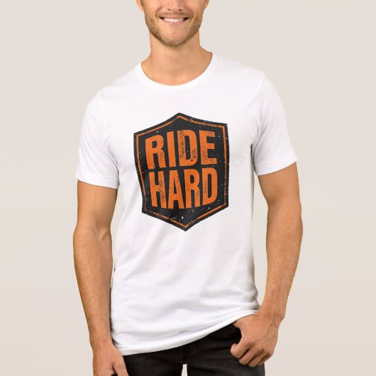 "Ride Hard" Rustic Biker Emblem トライブレンドTシャツ (正面)