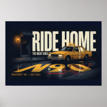Ride Home Retro Taxi Night Drive 18x12 ポスター | Ni