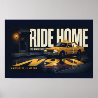 Ride Home Retro Taxi Night Drive 18x12 ポスター | Ni