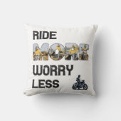 Ride More Worry Less Biker Quote with Custom Photo クッション (正面)