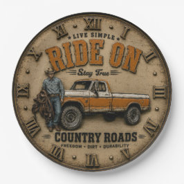 Ride On Country Roads Cowboy Truck Farmhouse West ペーパープレート
