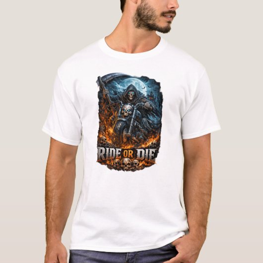 Ride or Die – Grim Reaper Biker Inferno Tシャツ (正面)
