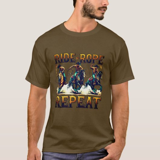 ✨"Ride Rope Repeat" Cowboy Riding Shirt Tシャツ (正面)