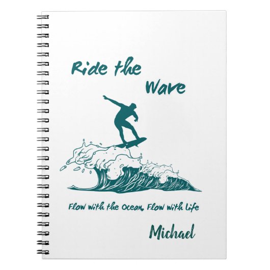 "Ride the Wave" Inspirational Surfing Graphic ノートブック (正面)