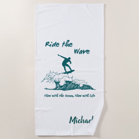 "Ride the Wave" Motivational Surfing Illustration ビーチタオル (正面)