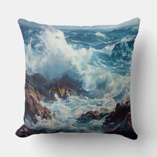 Ride the Wave – Ocean Vibes Coastal Decorative  クッション (正面)
