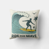 Ride the Wave Throw Pillow Gift for Surf Lovers Be クッション (裏面)