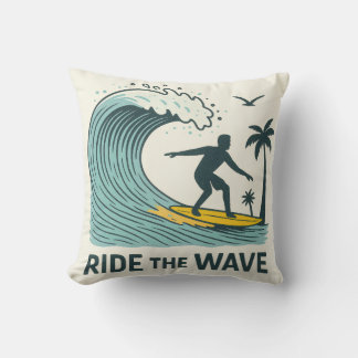 Ride the Wave Throw Pillow Gift for Surf Lovers Be クッション