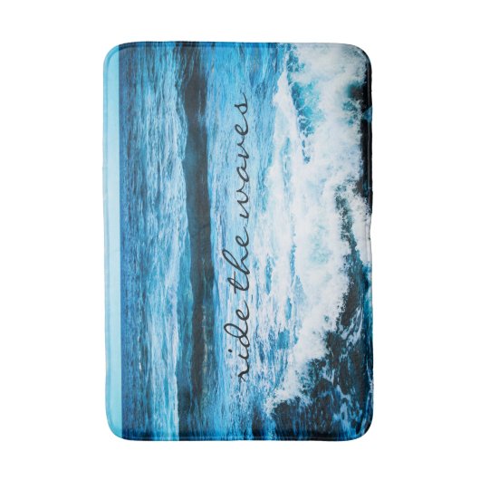 Ride the Waves引用文ハワイブルー海写真 バスマット (正面縦)