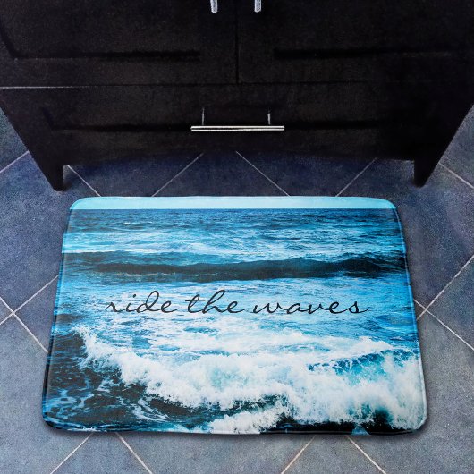 Ride the Waves引用文ハワイブルー海写真 バスマット