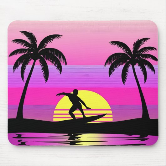 Ride the Waves – Purple Sunset Surf Mood Mouse Pad マウスパッド (正面)