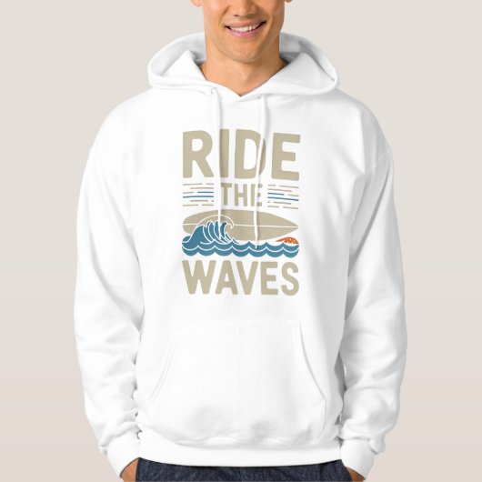 Ride the Waves Retro Surfboard Design パーカ (正面)