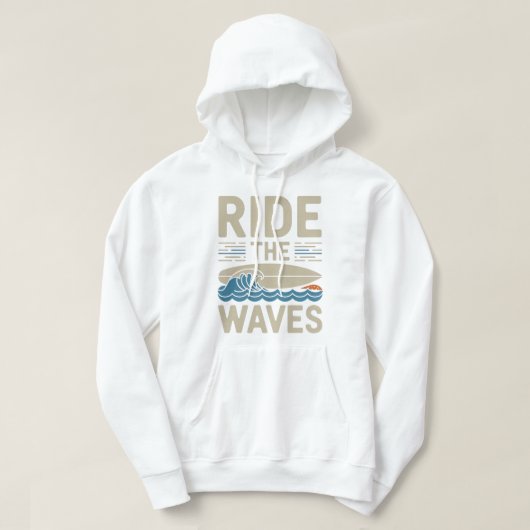 Ride the Waves Retro Surfboard Design パーカ (デザイン正面)