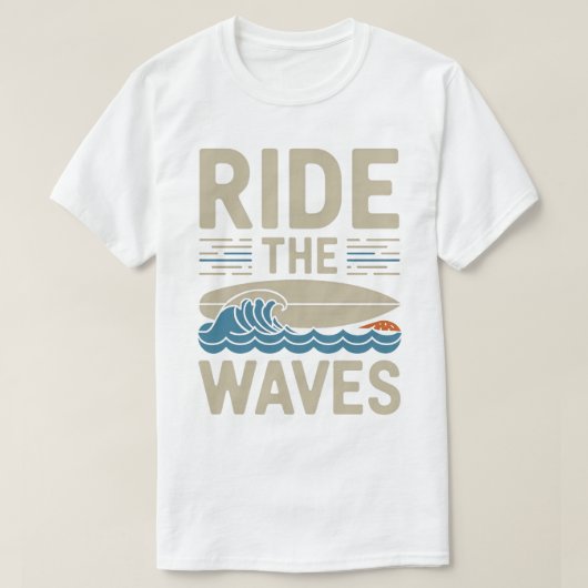 Ride the Waves Retro Surfboard Design Tシャツ (デザイン正面)