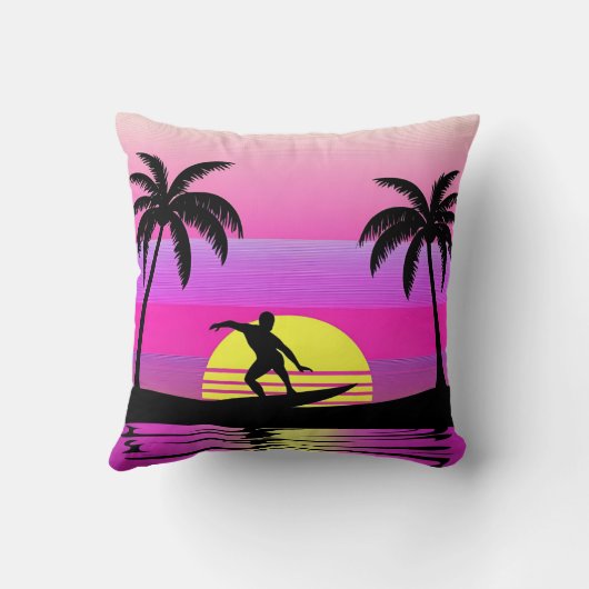 Ride the Waves – Sunset Surf Mood in Purple Tones クッション (裏面)