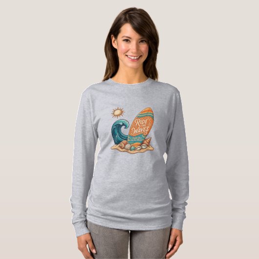 Ride the Waves Surfboard Illustration - Long Sleev Tシャツ (正面フル)