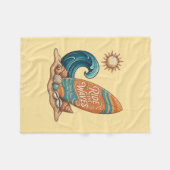 Ride the Waves Surfboard Illustration - Sunny Coas フリースブランケット (正面(横))