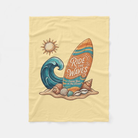 Ride the Waves Surfboard Illustration - Sunny Coas フリースブランケット (正面)