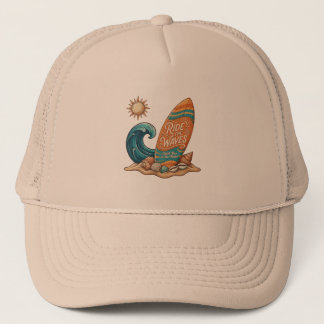 Ride the Waves Surfboard Illustration - Tropical B キャップ