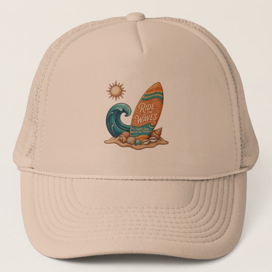 Ride the Waves Surfboard Illustration - Tropical B キャップ (正面)