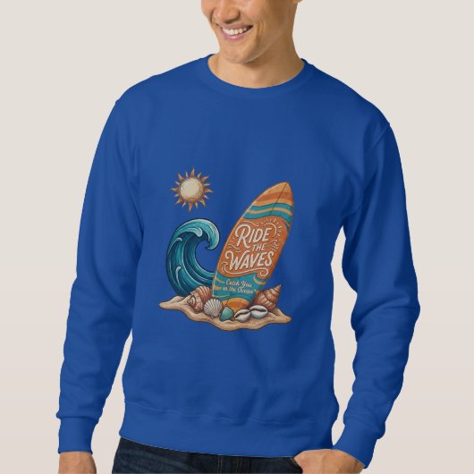 Ride the Waves Surfboard Illustration - Tropical B スウェットシャツ (正面)