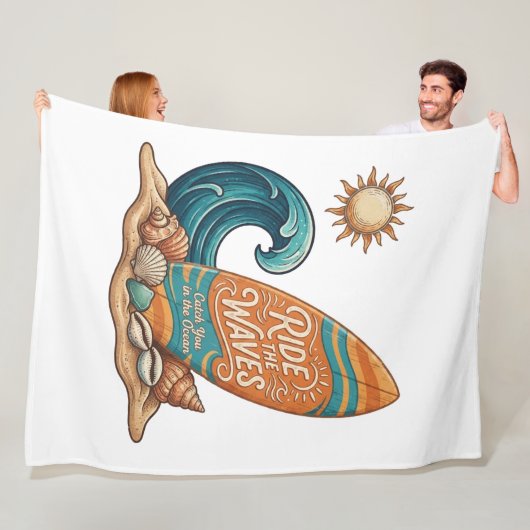 Ride the Waves Surfboard Illustration - Tropical B フリースブランケット (インサイチュ)