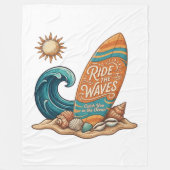 Ride the Waves Surfboard Illustration - Tropical B フリースブランケット (正面)