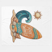 Ride the Waves Surfboard Illustration - Tropical B フリースブランケット (正面(横))