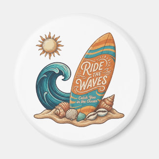 Ride the Waves Surfboard Illustration - Tropical B マグネット