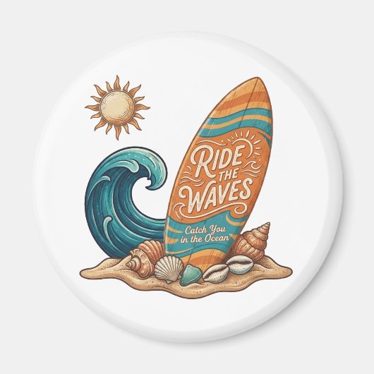 Ride the Waves Surfboard Illustration - Tropical B マグネット (正面)