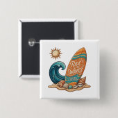 Ride the Waves Surfboard Illustration - Tropical B 缶バッジ (正面&裏面)