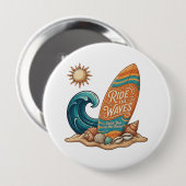 Ride the Waves Surfboard Illustration - Tropical B 缶バッジ (正面&裏面)